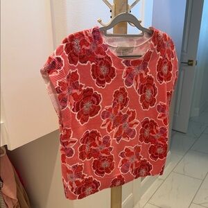 LOFT Coral Pink Floral Knit Shell